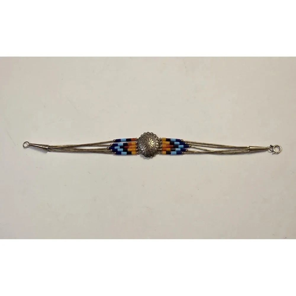 Vintage Navajo Sterling Silver 5 Strand Liquid Silver Concho Bracelet 7